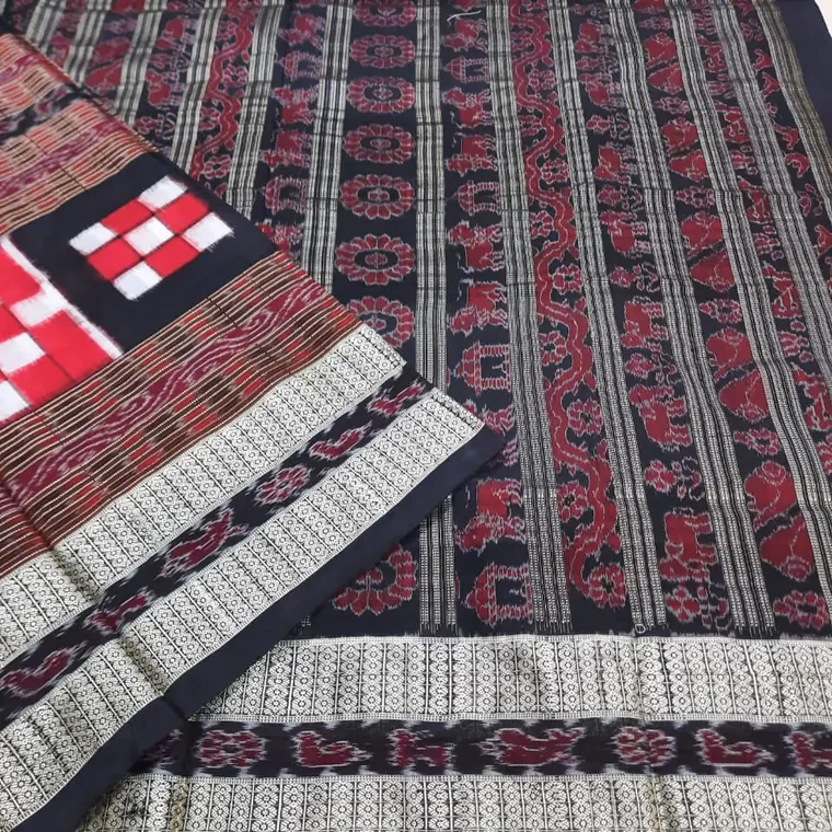 Bichitrapuri ikat saree, red and black