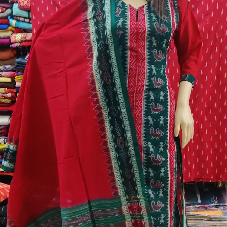 Sambalpuri suit set with red dupatta